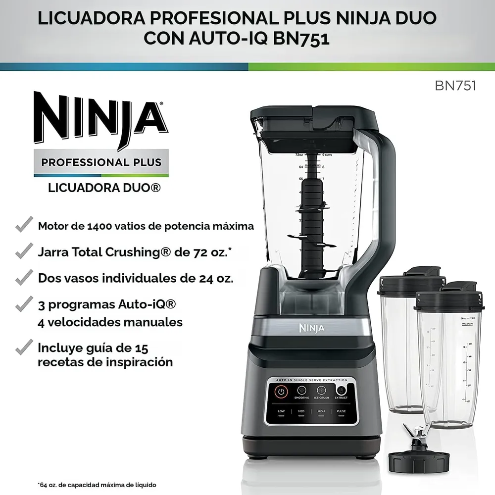 NINJA LICUADORA PROFESSIONAL PLUS DUO BN751 72 OZ / 2.13 L | NEGRO