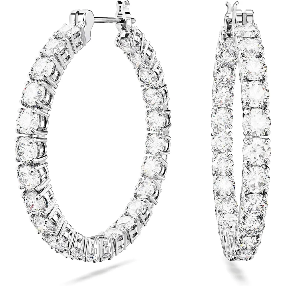 SWAROVSKI ARETES HOOP REDONDO MATRIX ACABADO RODIO PARA MUJER | TRANSPARENTE