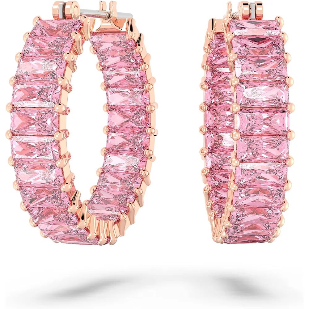 SWAROVSKI ARETES HOOP BAGUETTE MATRIX ACABADO ORO ROSA PARA MUJER | ROSA