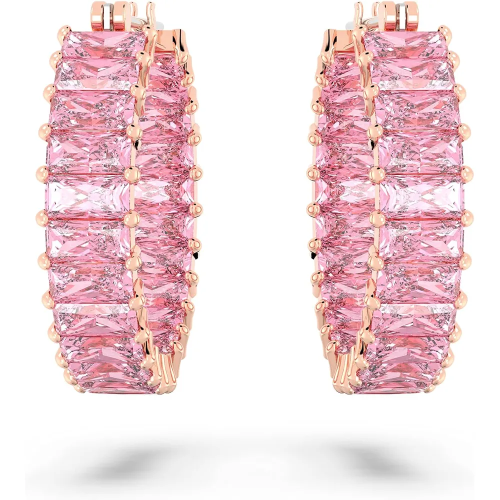 SWAROVSKI ARETES HOOP BAGUETTE MATRIX ACABADO ORO ROSA PARA MUJER | ROSA
