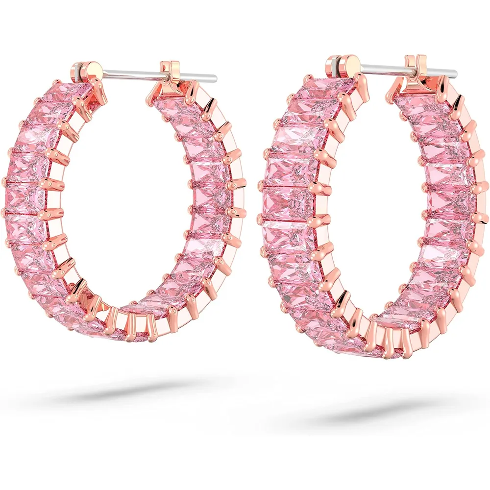 SWAROVSKI ARETES HOOP BAGUETTE MATRIX ACABADO ORO ROSA PARA MUJER | ROSA