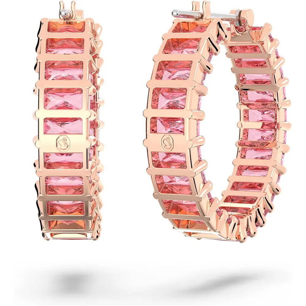 SWAROVSKI ARETES HOOP BAGUETTE MATRIX ACABADO ORO ROSA PARA MUJER | ROSA