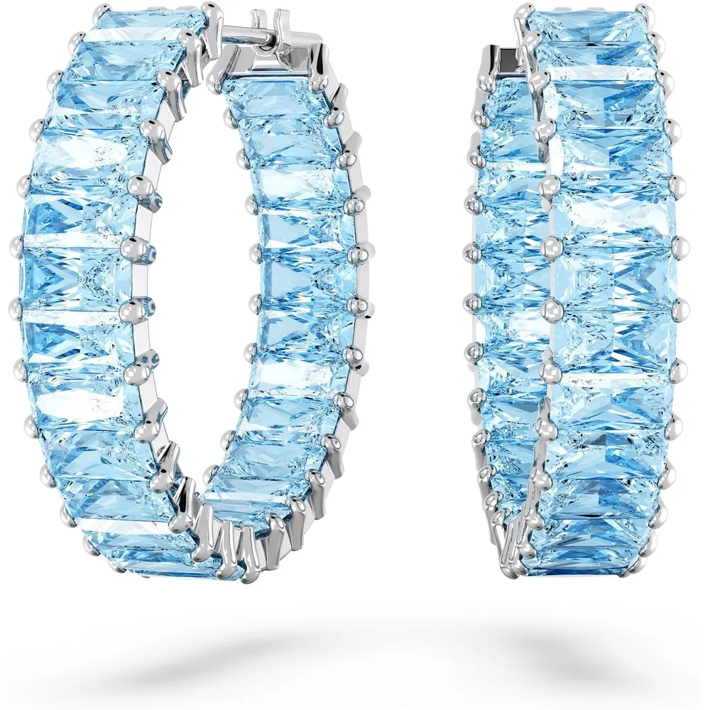 SWAROVSKI ARETES HOOP PRINCESS MATRIX ACABADO RODIO PARA MUJER | CRISTAL AZUL
