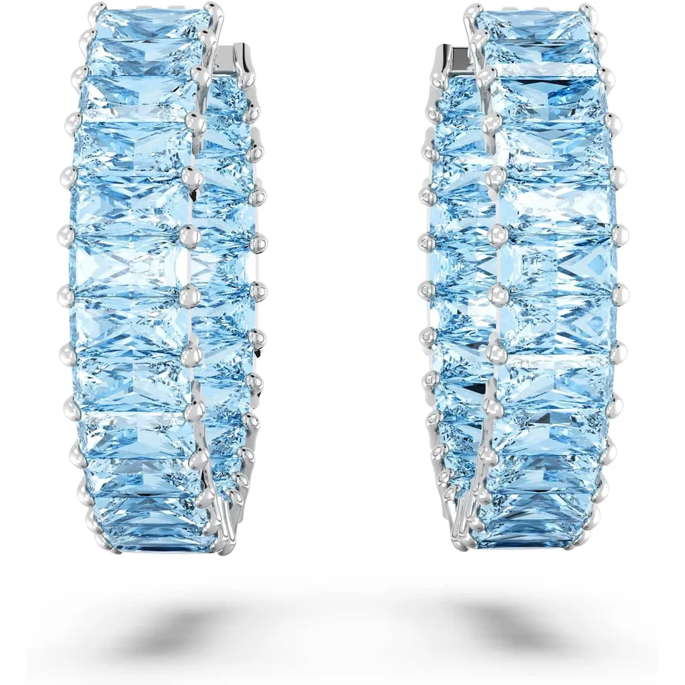 SWAROVSKI ARETES HOOP PRINCESS MATRIX ACABADO RODIO PARA MUJER | CRISTAL AZUL