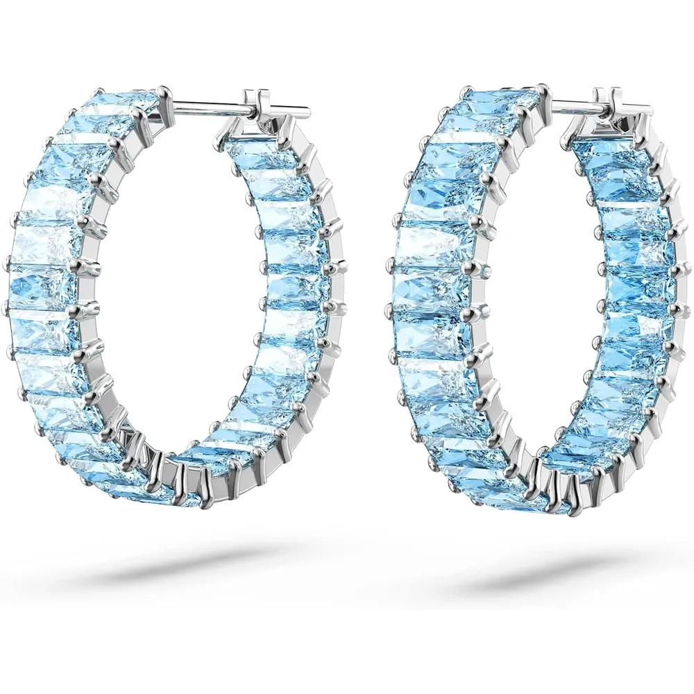 SWAROVSKI ARETES HOOP PRINCESS MATRIX ACABADO RODIO PARA MUJER | CRISTAL AZUL