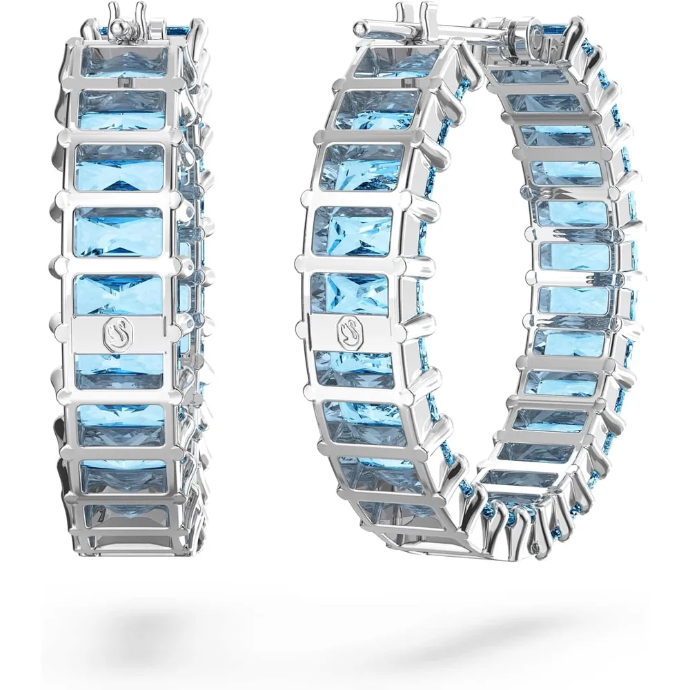 SWAROVSKI ARETES HOOP PRINCESS MATRIX ACABADO RODIO PARA MUJER | CRISTAL AZUL