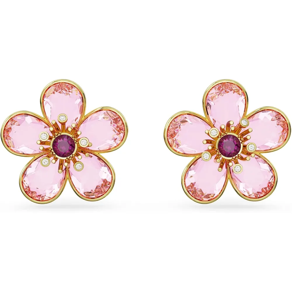 SWAROVSKI ARETES STUD FLOR IDYLLIA ACABADO ORO PARA MUJER | ROSA
