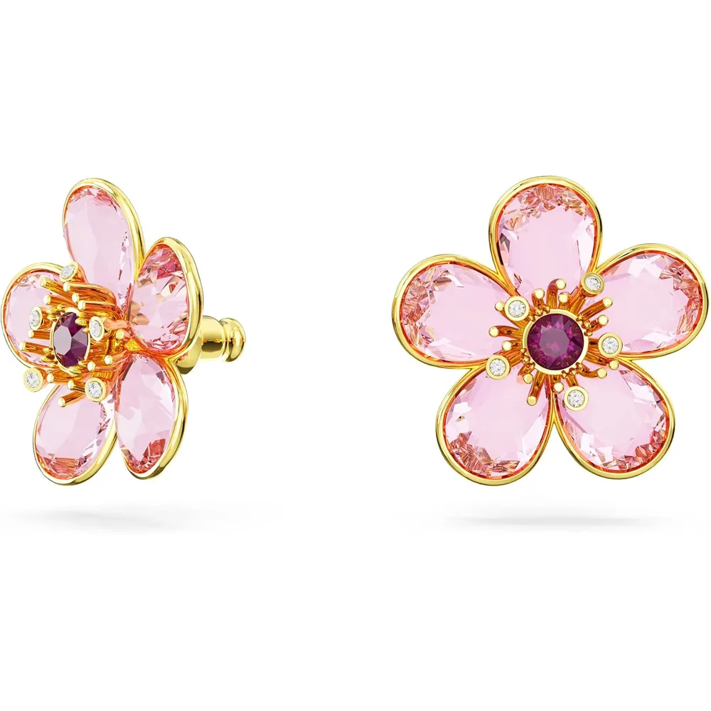 SWAROVSKI ARETES STUD FLOR IDYLLIA ACABADO ORO PARA MUJER | ROSA