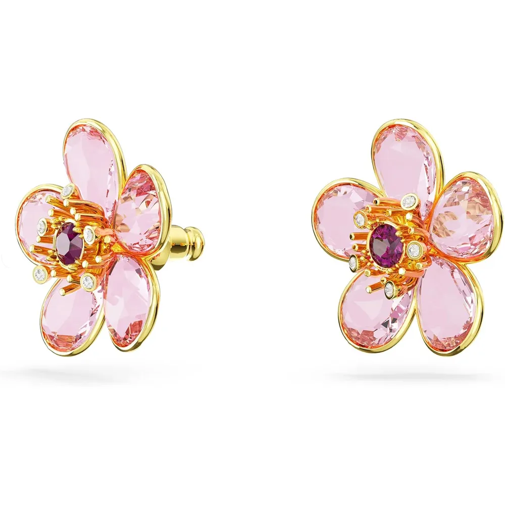 SWAROVSKI ARETES STUD FLOR IDYLLIA ACABADO ORO PARA MUJER | ROSA