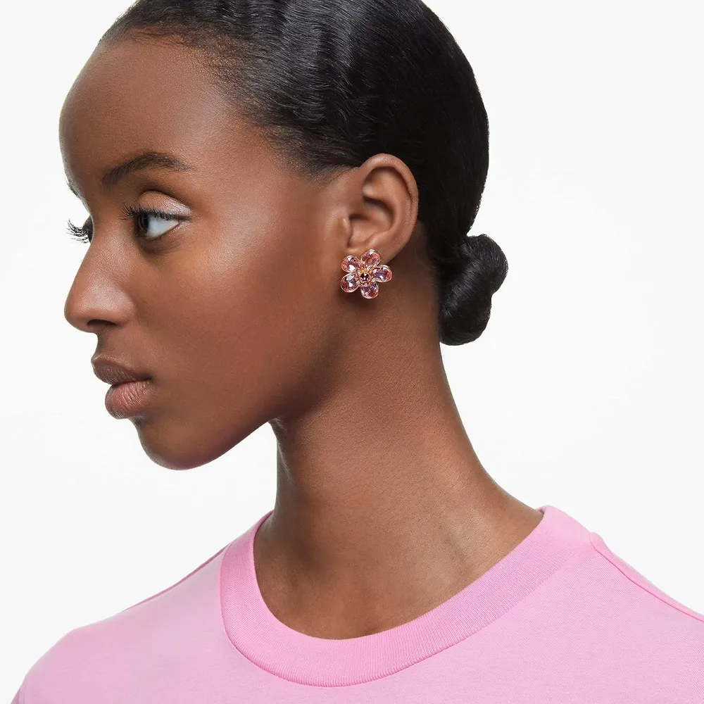 SWAROVSKI ARETES STUD FLOR IDYLLIA ACABADO ORO PARA MUJER | ROSA