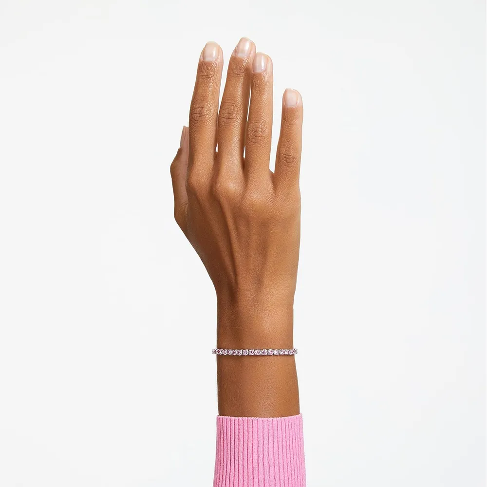 SWAROVSKI PULSERA TENNIS REDONDO MATRIX ACABADO RODIO PARA MUJER MEDIUM | ROSA