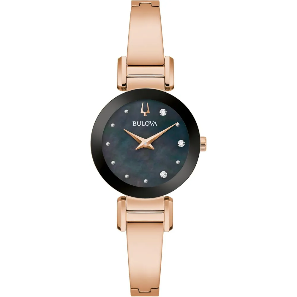 Bulova reloj brazalete Marc Anthony de mujer moderno 3 agujas diamantes | Oro Rosa