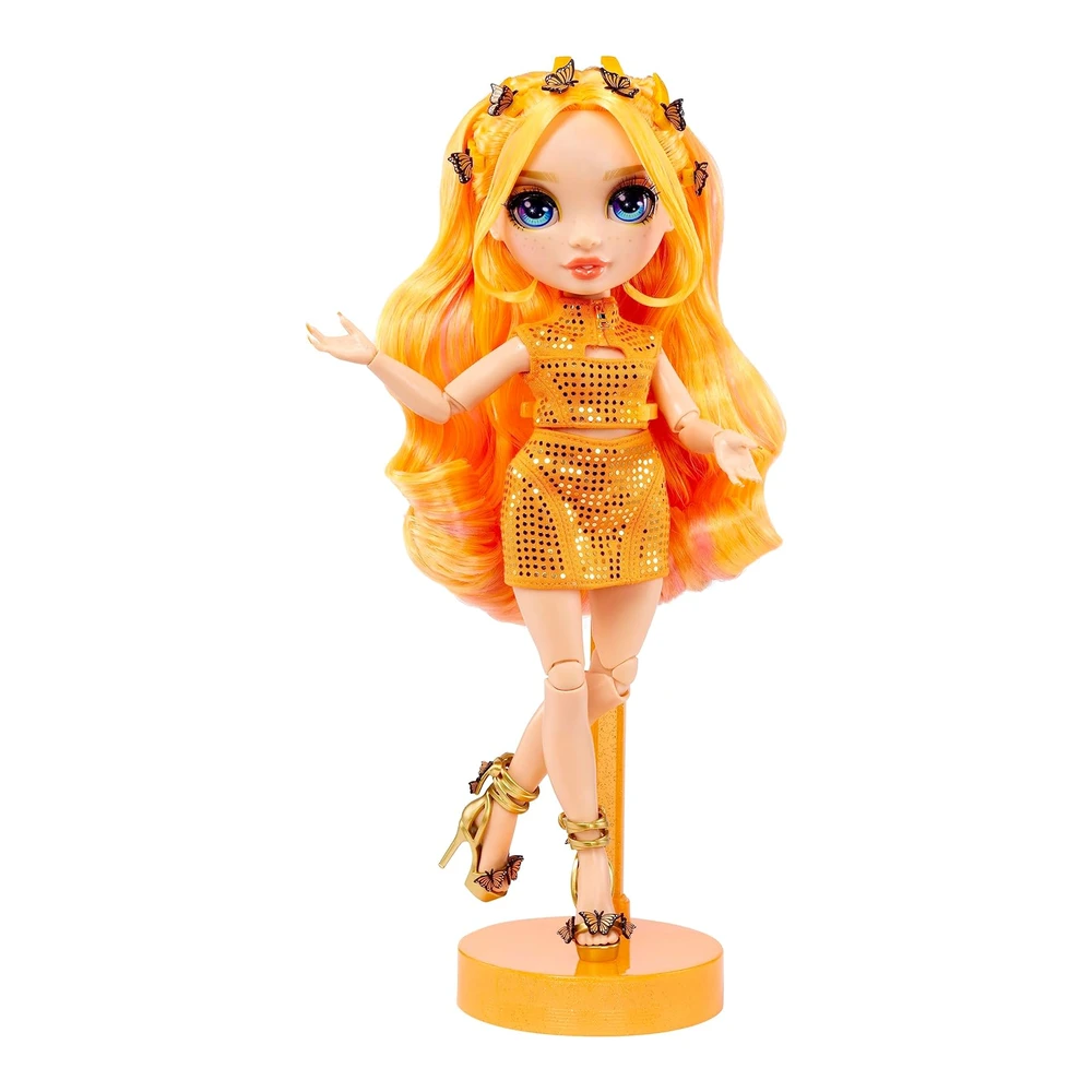Rainbow High Fantastic Fashion Poppy Rowan - Muñeca Naranja de 11' y Juego con 2 Trajes Completos de Muñeca y Accesorios
