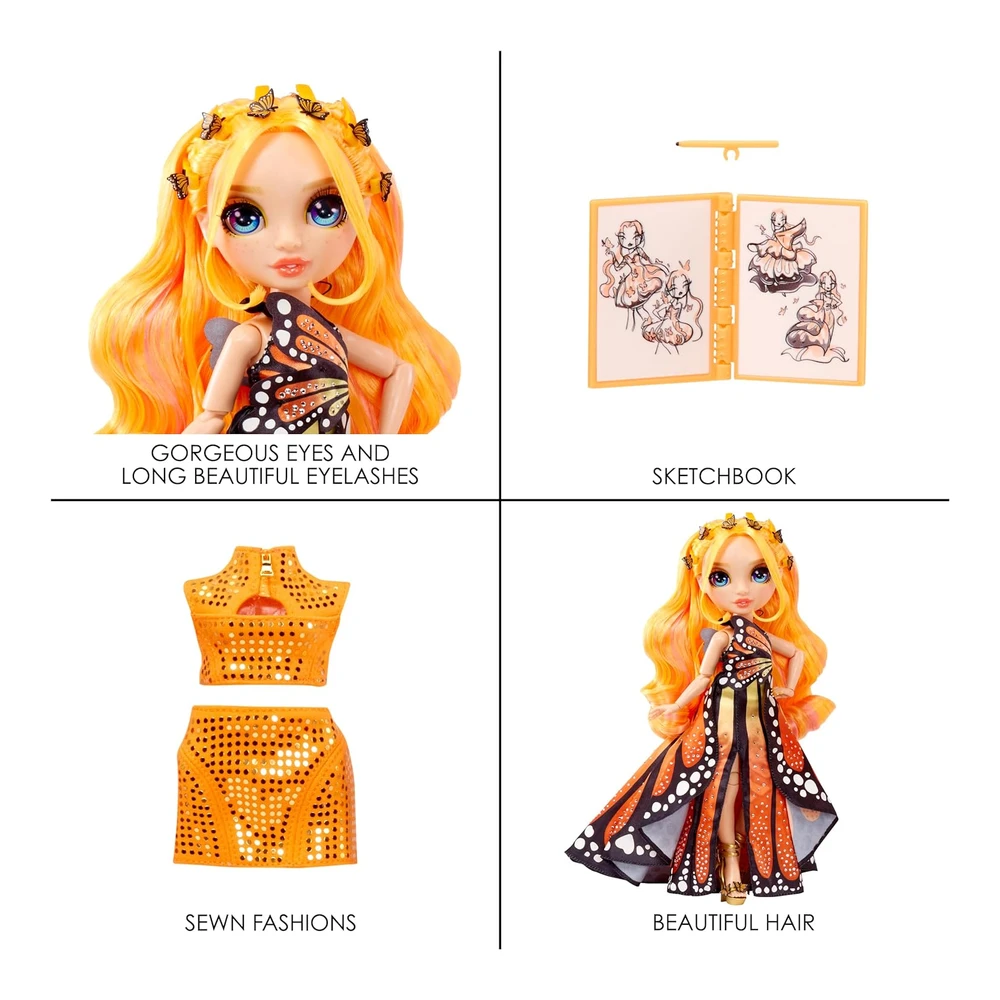 Rainbow High Fantastic Fashion Poppy Rowan - Muñeca Naranja de 11' y Juego con 2 Trajes Completos de Muñeca y Accesorios