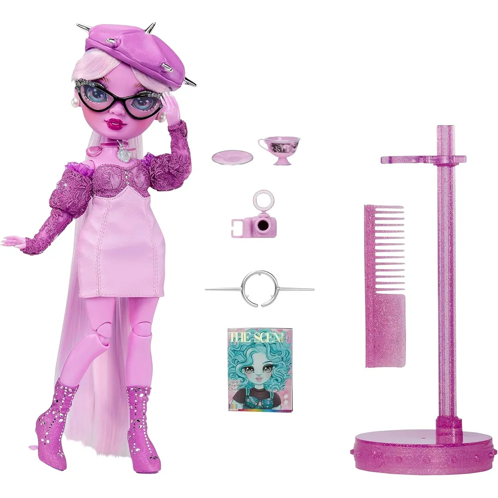 Rainbow High Shadow High Lavender muñeca morada con accesorios