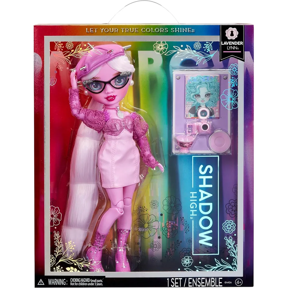 Rainbow High Shadow High Lavender muñeca morada con accesorios