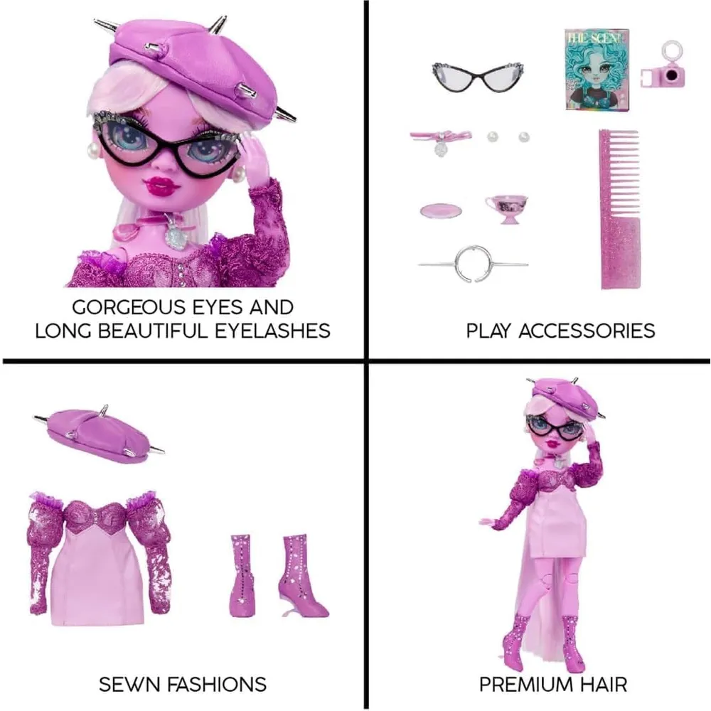 Rainbow High Shadow High Lavender muñeca morada con accesorios
