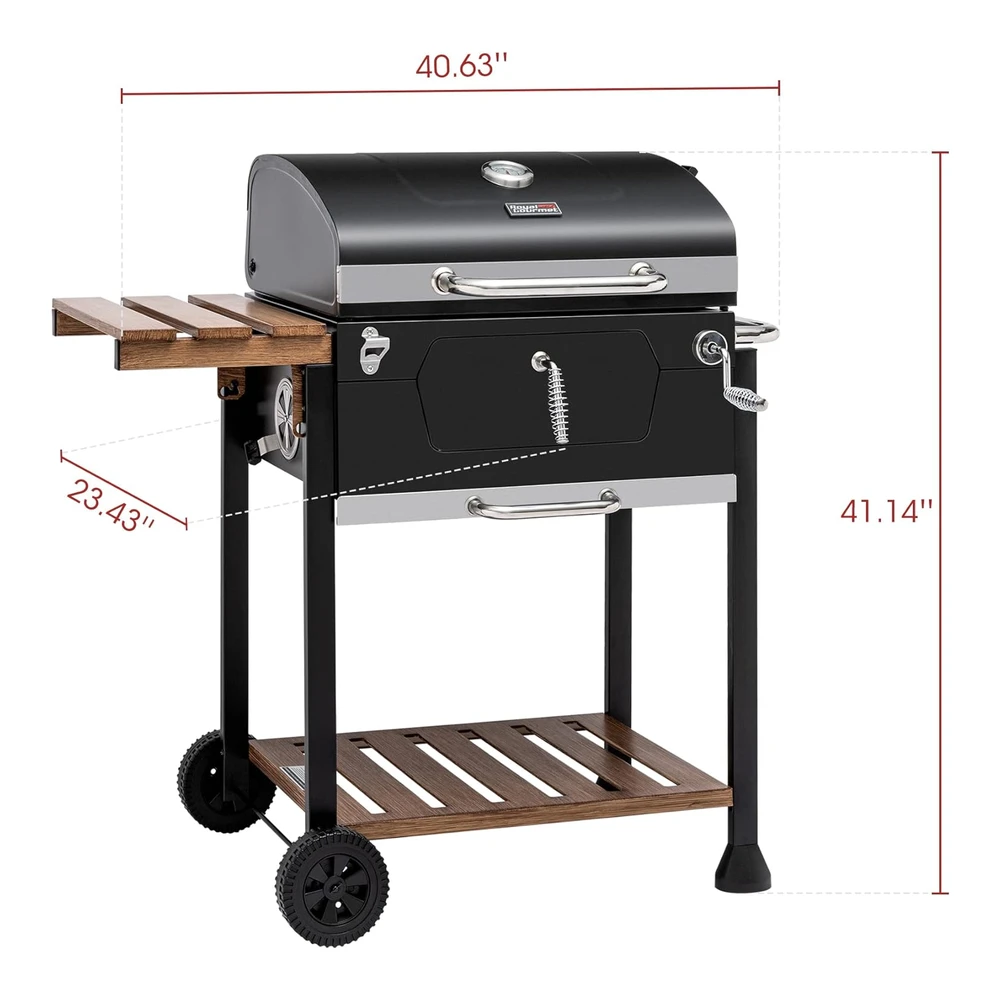 Royal Gourmet Cd1824m - Parrilla de Carbón de 24" - Ahumador de Barbacoa con Mango y Mesa Plegable - Perfecto para Patio Al Aire Libre - Jardín y Parrilla - Negro - Mediano