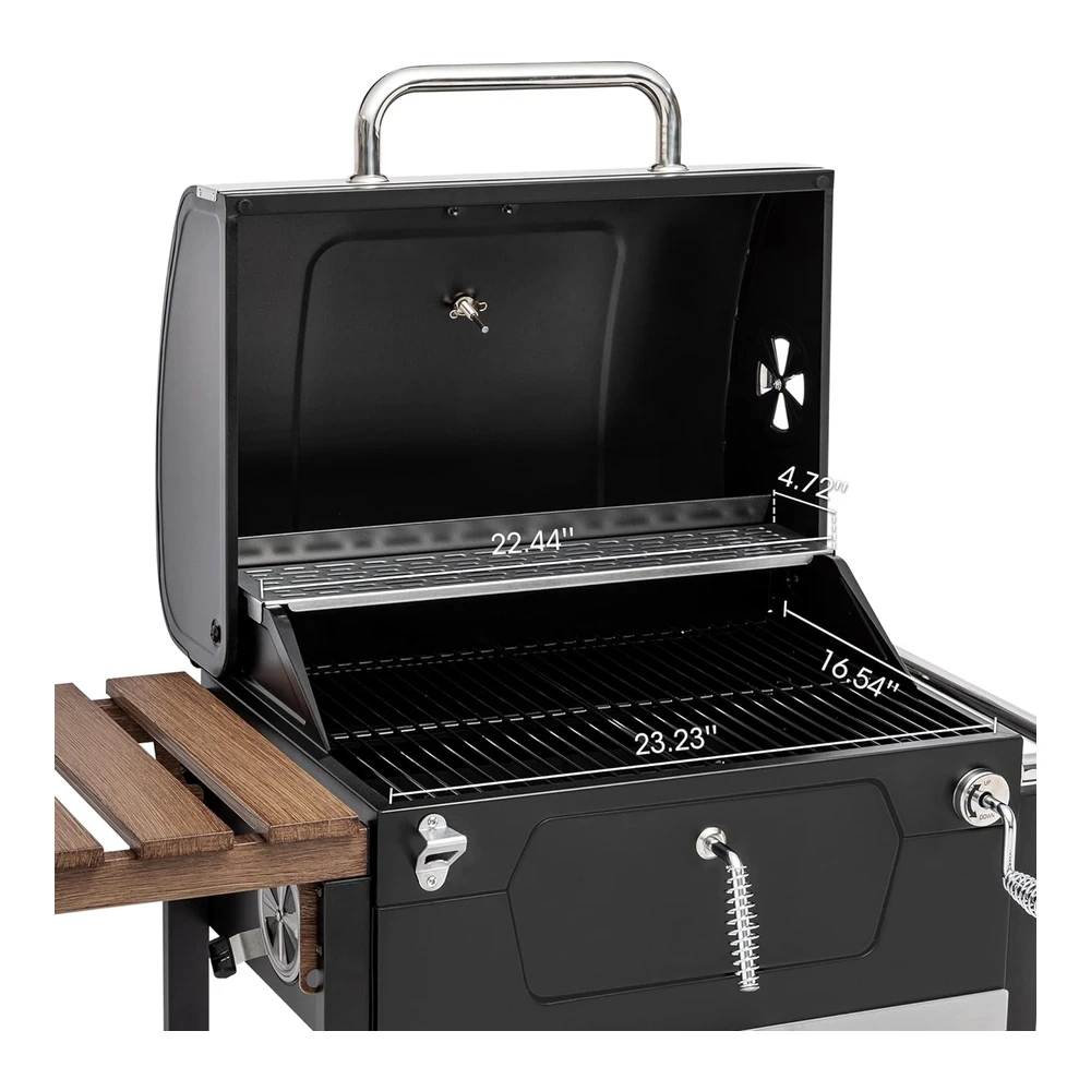 Royal Gourmet Cd1824m - Parrilla de Carbón de 24" - Ahumador de Barbacoa con Mango y Mesa Plegable - Perfecto para Patio Al Aire Libre - Jardín y Parrilla - Negro - Mediano