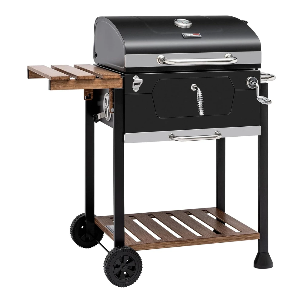 Royal Gourmet Cd1824m - Parrilla de Carbón de 24" - Ahumador de Barbacoa con Mango y Mesa Plegable - Perfecto para Patio Al Aire Libre - Jardín y Parrilla - Negro - Mediano