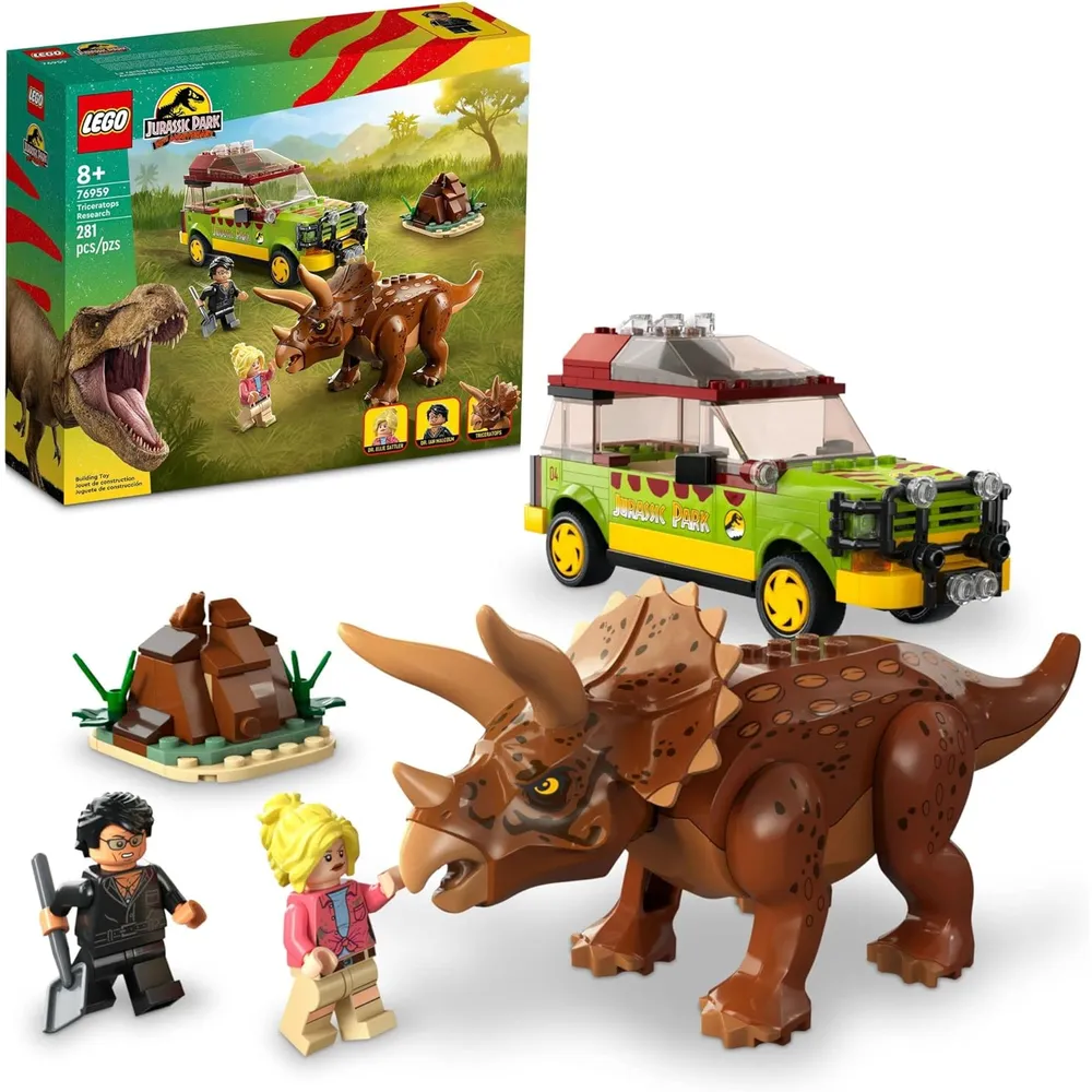 Lego Jurassic Park investigación del Triceratops set con coche y dinosaurio