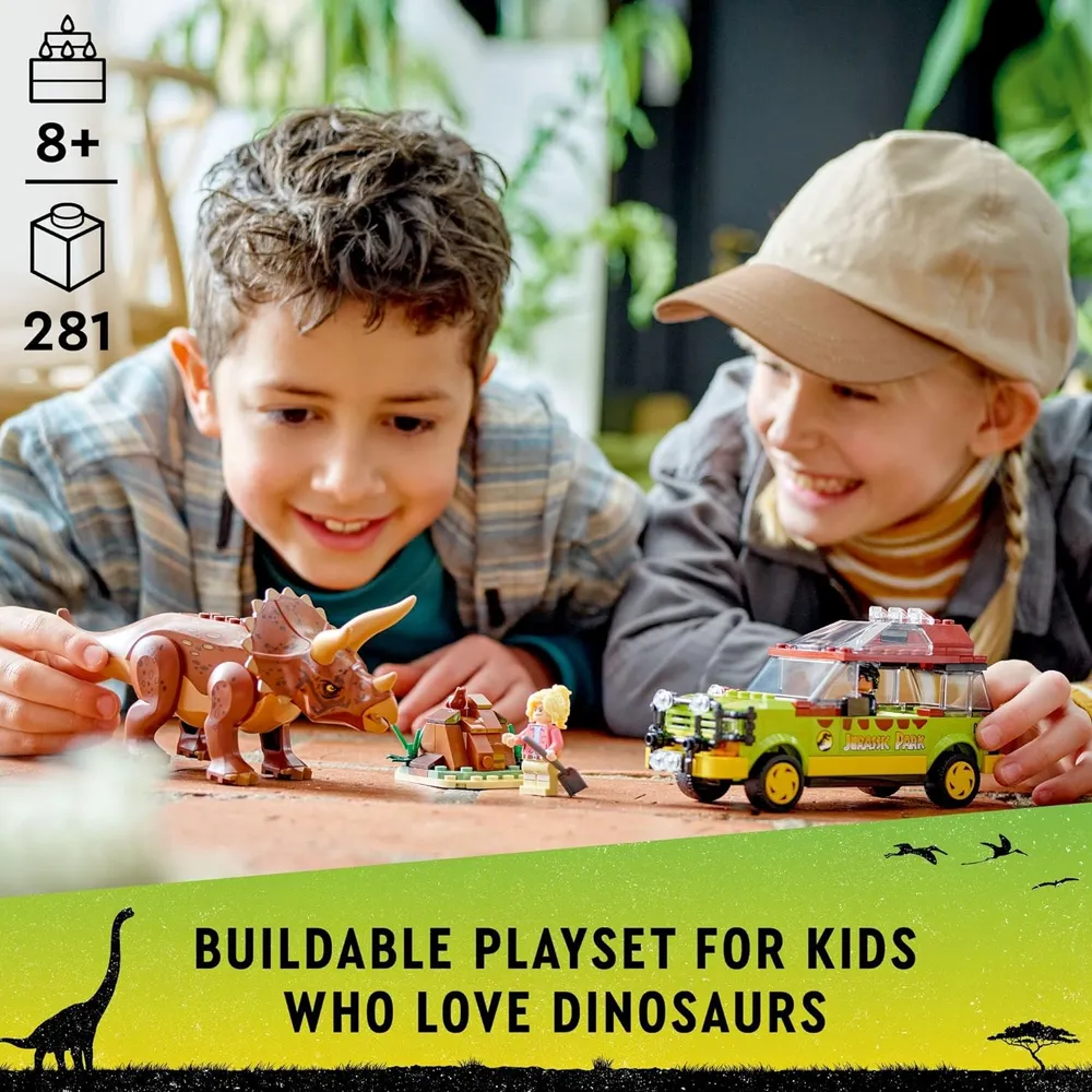 Lego Jurassic Park investigación del Triceratops set con coche y dinosaurio