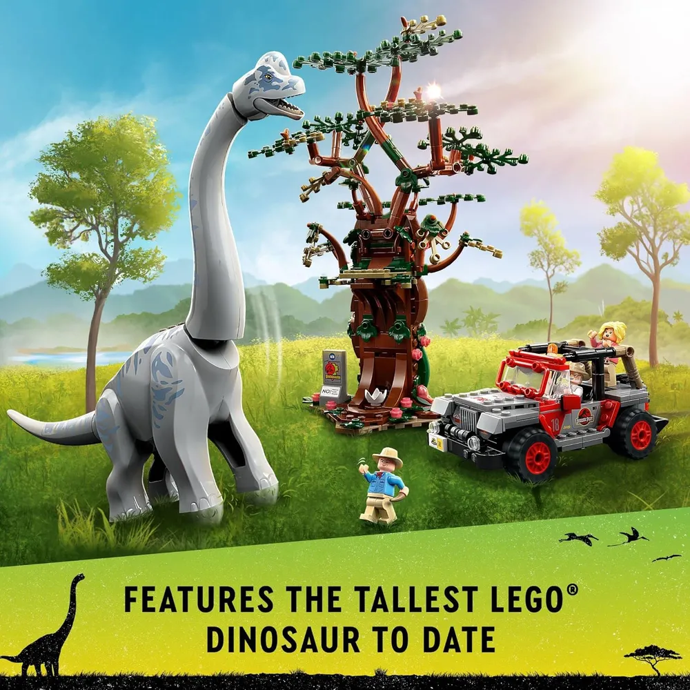 Lego Jurassic World Brachiosaurus Discovery set con dinosaurio y jeep