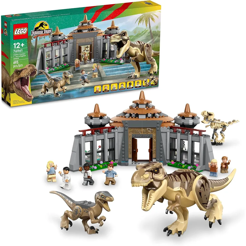 Lego Jurassic Park centro de visitantes ataque T Rex y Raptor set