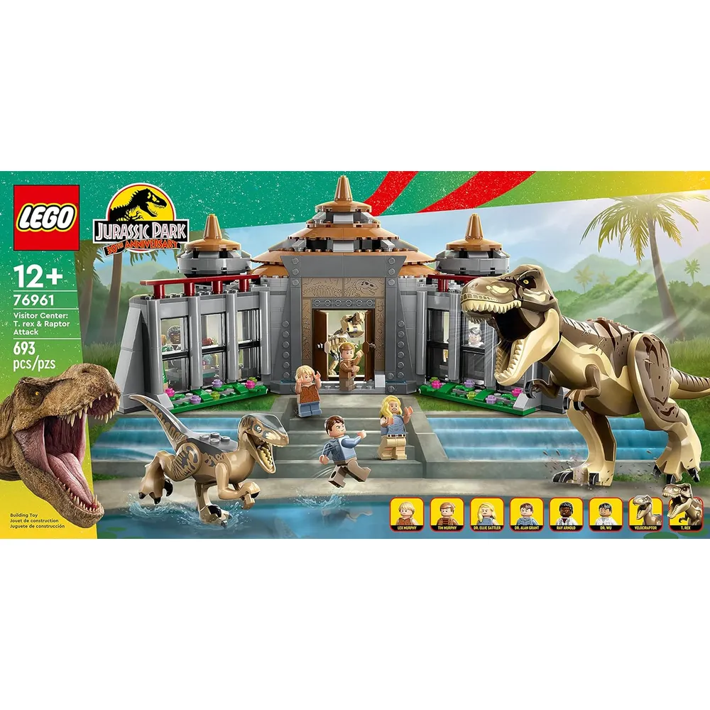 Lego Jurassic Park centro de visitantes ataque T Rex y Raptor set