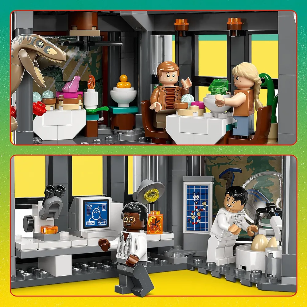 Lego Jurassic Park centro de visitantes ataque T Rex y Raptor set