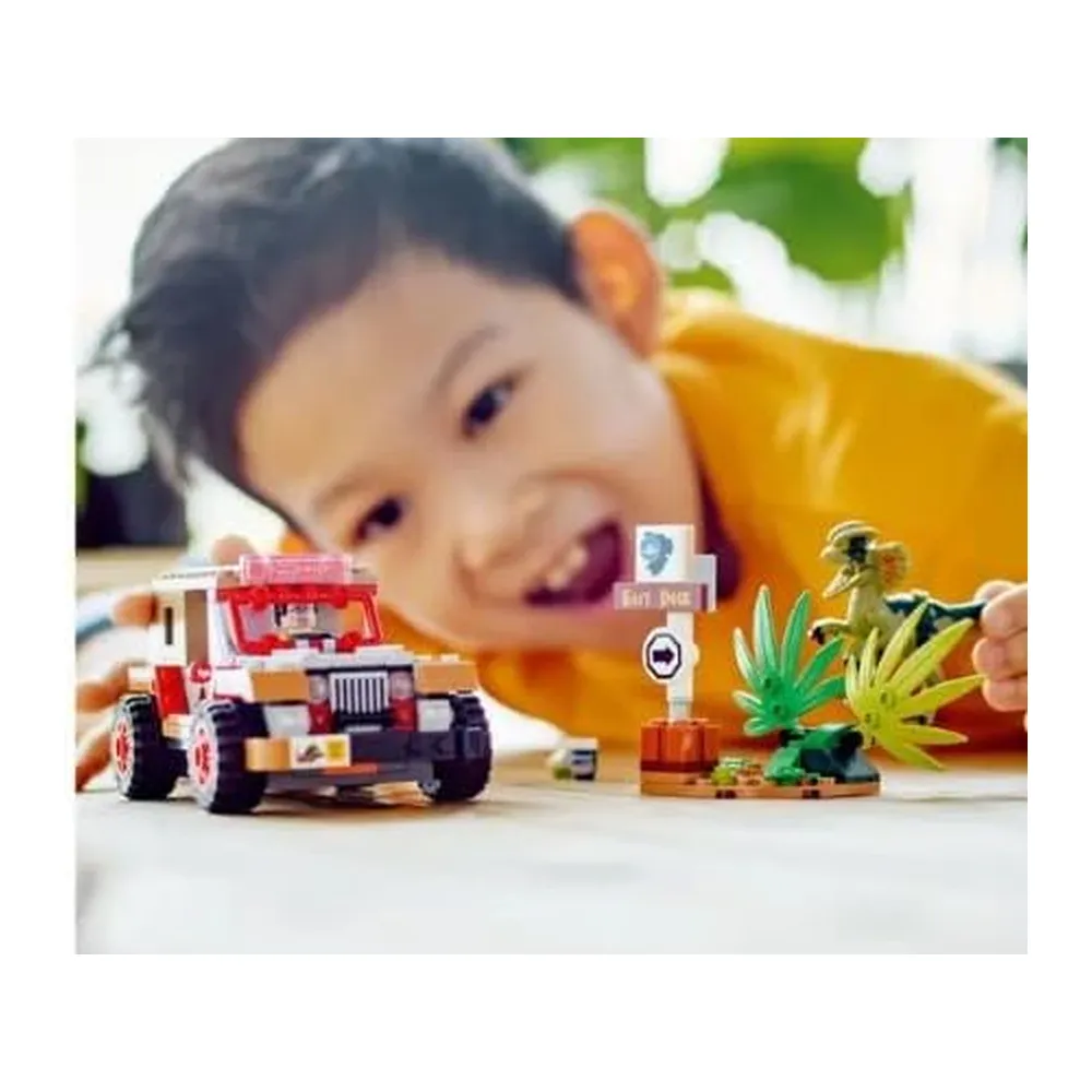 Lego Jurassic Park emboscada del Dilofosaurio set con dinosaurio y jeep