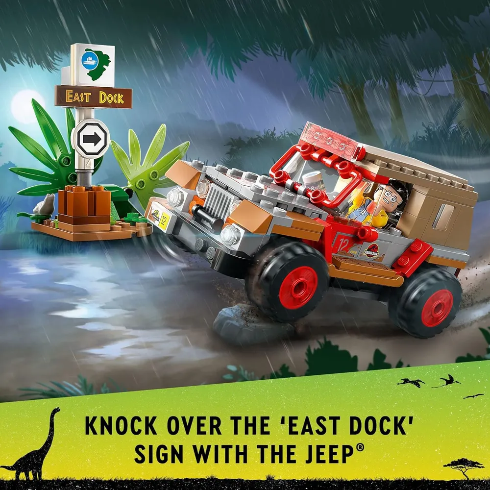 Lego Jurassic Park emboscada del Dilofosaurio set con dinosaurio y jeep