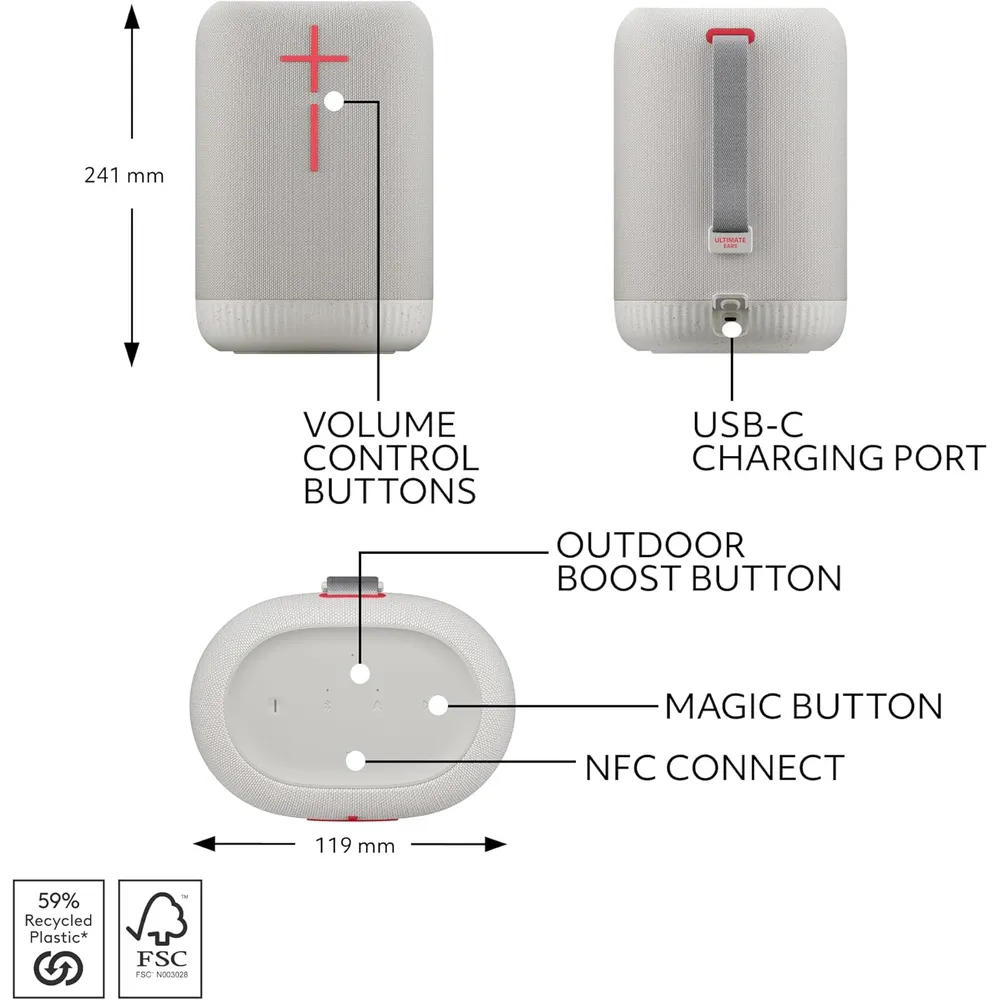 Ultimate Ears Epicboom altavoz Bluetooth 360° IP67 USB-C | Blanco