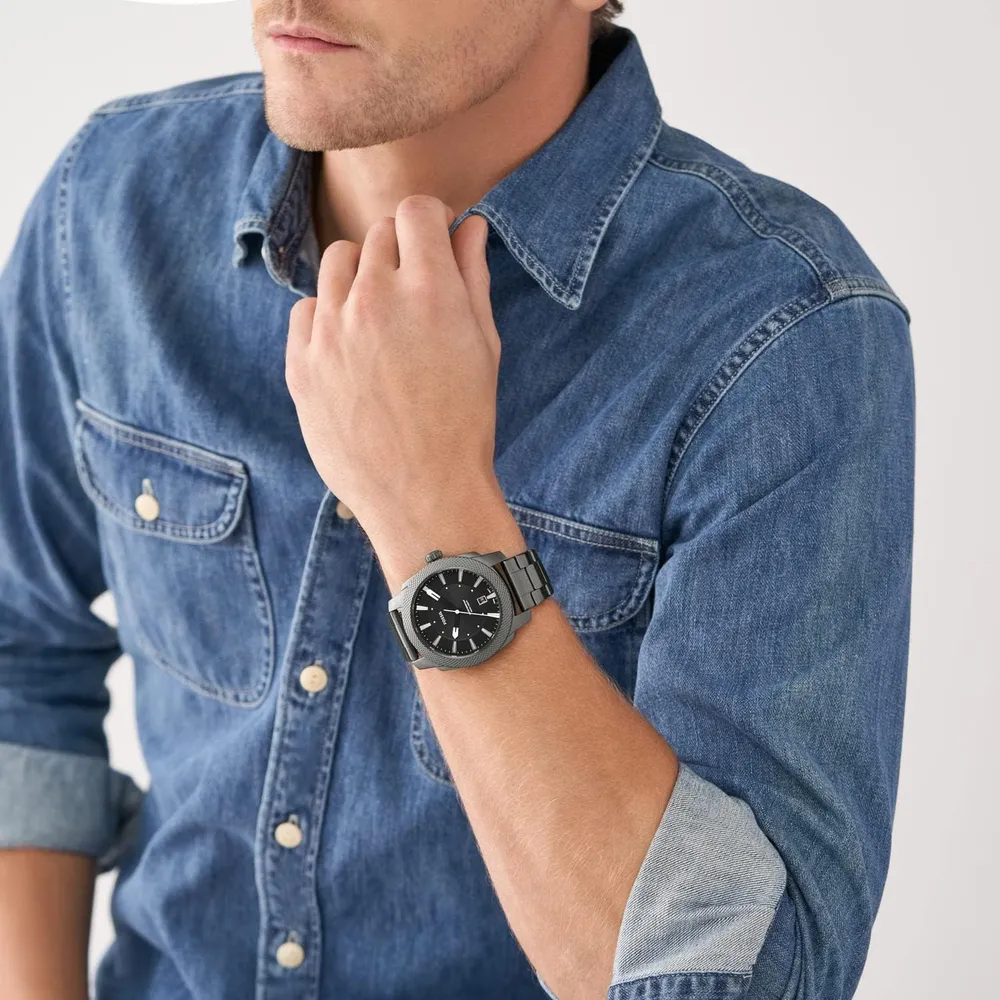 Fossil reloj de cuarzo para hombre, acero inoxidable y tres agujas | Humo