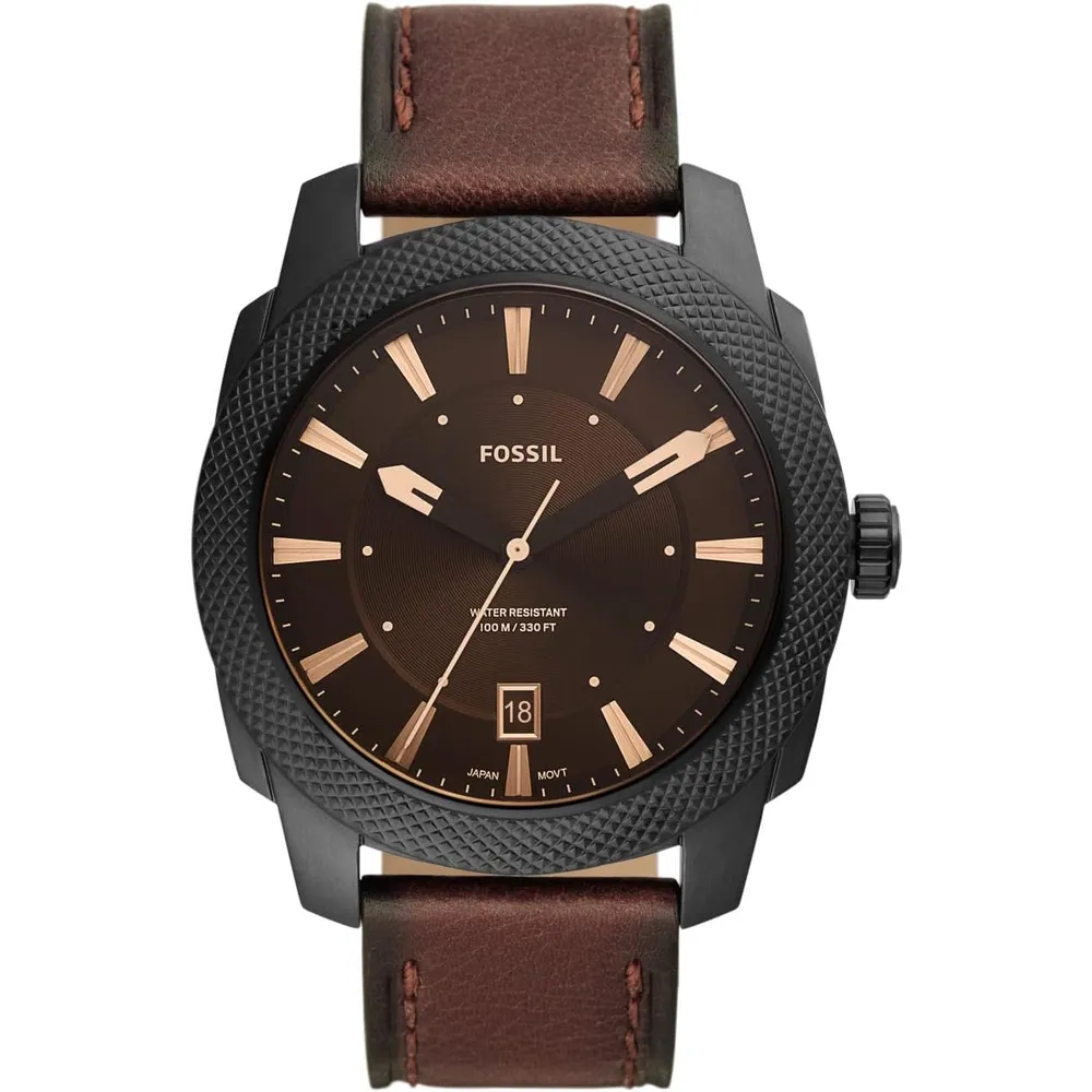Fossil reloj de cuarzo mecánico para hombre, acero inoxidable | Negro/ Marrón