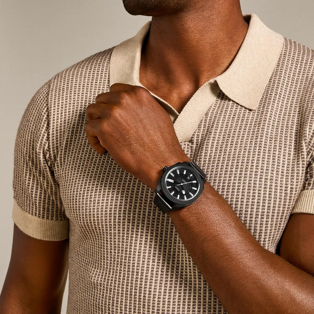 Fossil reloj de cuarzo mecánico para hombre, acero inoxidable | Negro