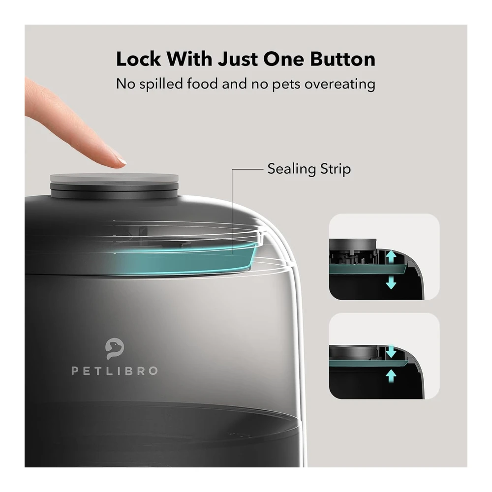 Petlibro Dispensador Automático de Comida Batería con 180 Días de Duración Alimentación Cronometrado Control de Comidas 2 L | Negro