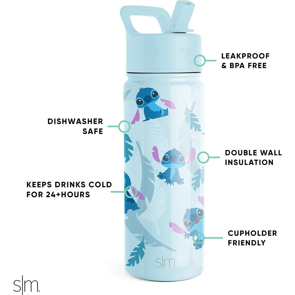 Simple Modern | Botella de acero inóxidable para niños con pajilla de Stitch