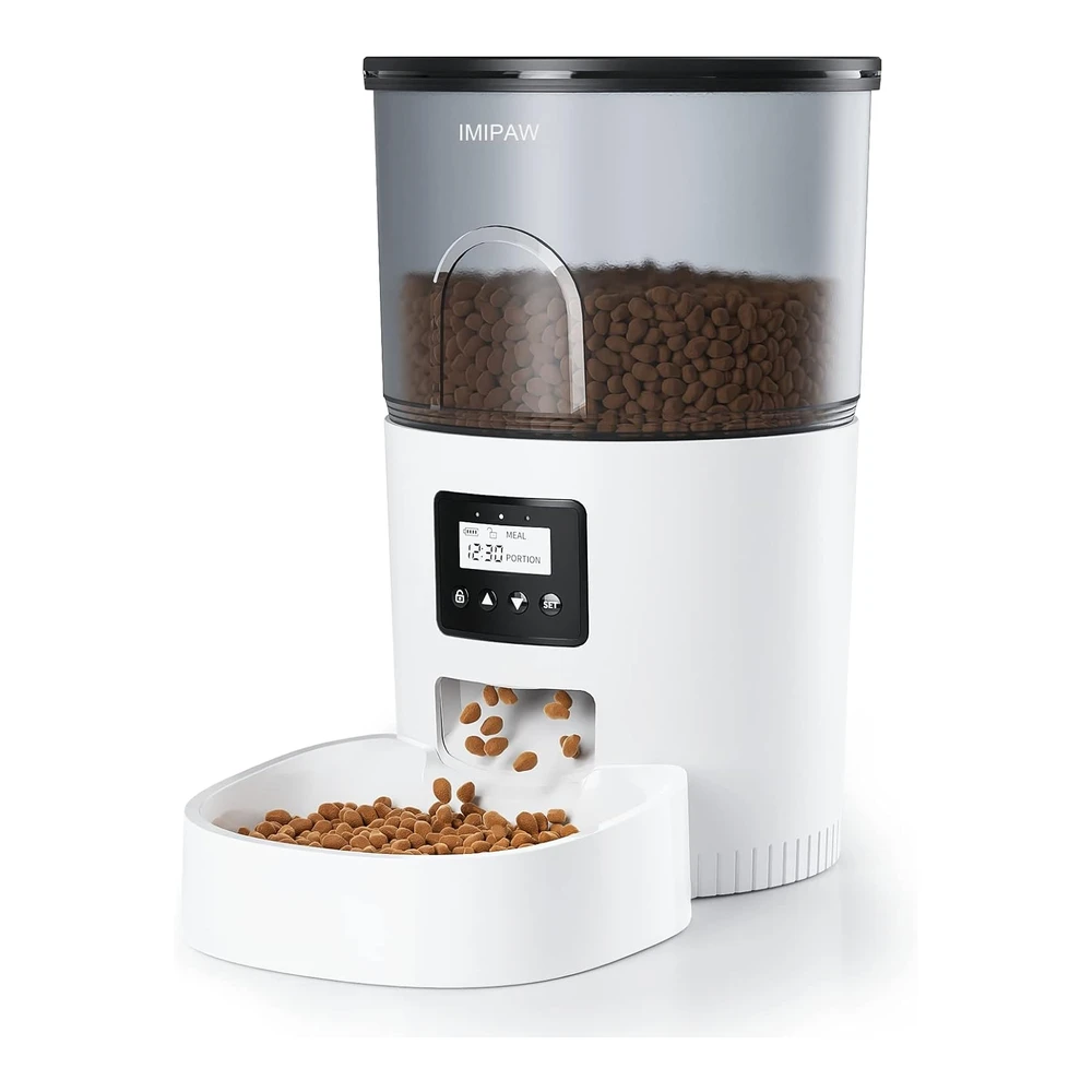 Imipaw Comedero Automático para Gatos - Dispensador de Alimentos Secos para Gatos con Temporizador de 3 Litros con Diseño Sin Obstrucciones - Alimentador Automático para Mascotas para Gatos y Perros - 1-4 Comidas Por Día