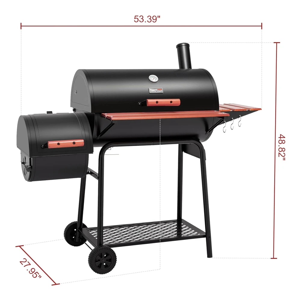 Royal Gourmet Cc1830w - Parrilla de Carbón de 30 Barriles con Mesa Auxiliar - 627" Cuadradas - Patio Trasero Al Aire Libre - Patio y Fiestas - Color Negro