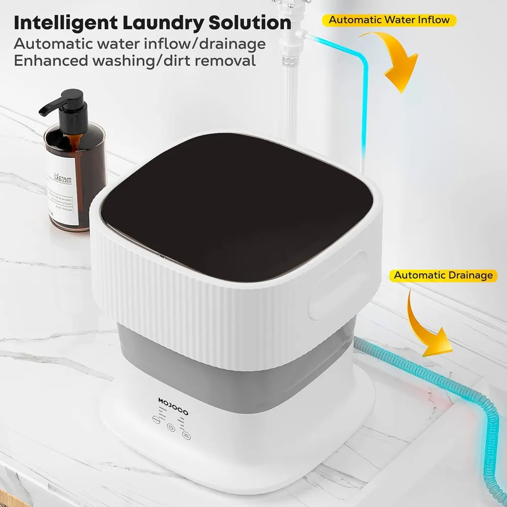 MOJOCO MINI LAVADORA PORTÁTIL PLEGABLE PARA BEBÉ Y ROPA INTERIOR | BLANCO