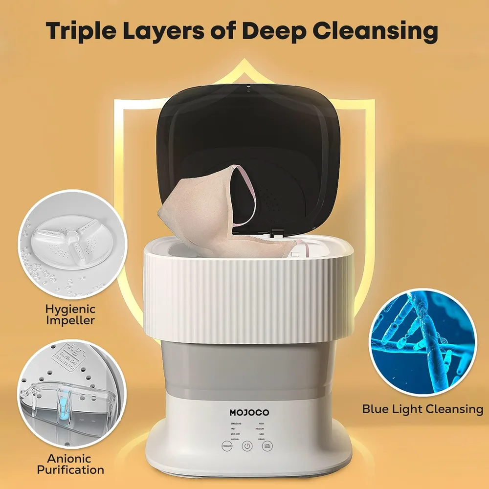 MOJOCO MINI LAVADORA PORTÁTIL PLEGABLE PARA BEBÉ Y ROPA INTERIOR | BLANCO