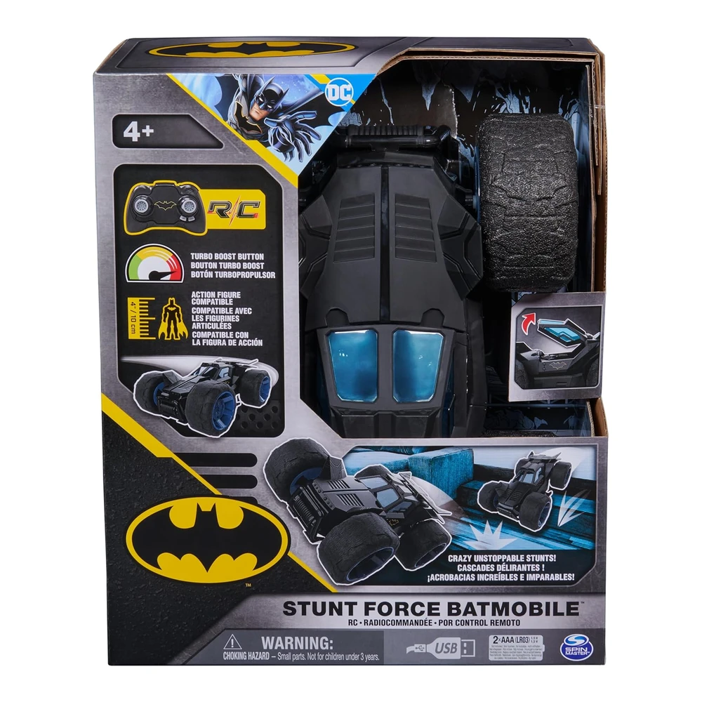 Dc Comics - Batman Stunt Force Batmobile, Auto de Control Remoto, Turbo Boost y Trucos Locos - Juguetes Coleccionables de Superhéroes