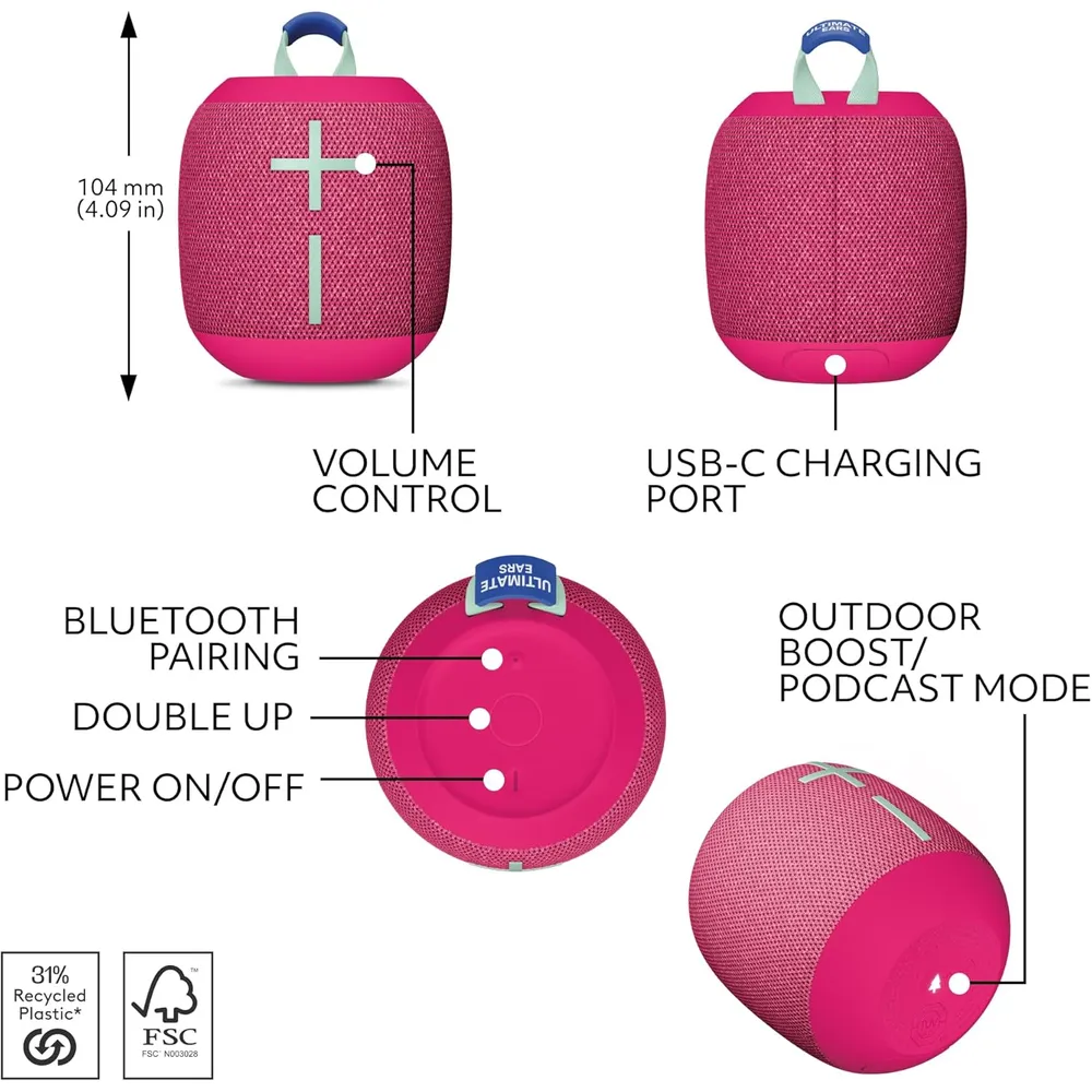 Ultimate Ears Wonderboom 4 altavoz Bluetooth 360° IP67 | Rosa