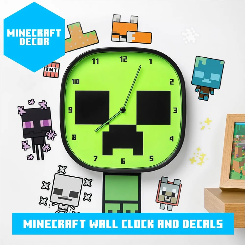 Paladone Minecraft Creeper, reloj pared luminoso con pegatinas oficial
