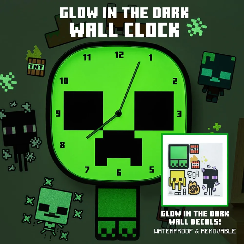 Paladone Minecraft Creeper, reloj pared luminoso con pegatinas oficial