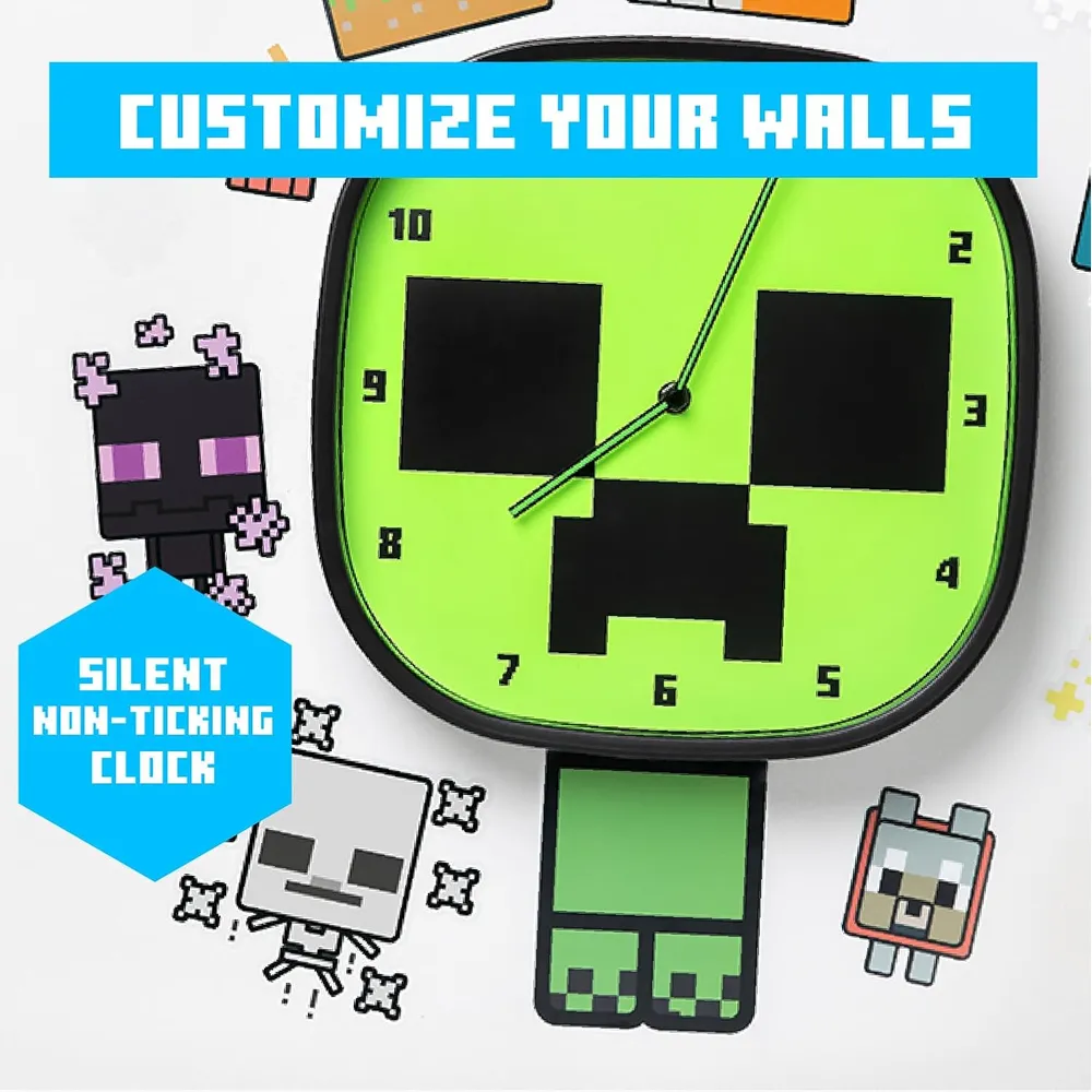 Paladone Minecraft Creeper, reloj pared luminoso con pegatinas oficial