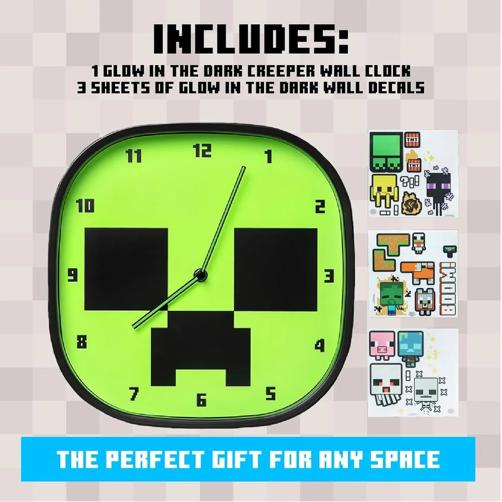 Paladone Minecraft Creeper, reloj pared luminoso con pegatinas oficial