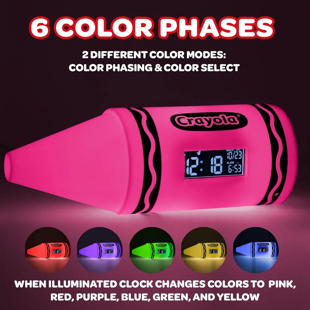 Paladone Crayola, reloj despertador digital luz que cambia color oficial
