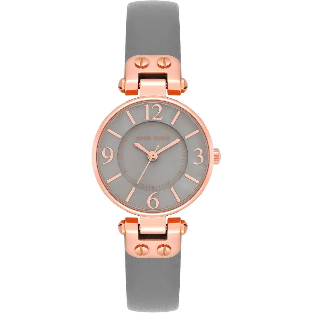 Anne Klein 109442CHHY reloj para mujer con correa de cuero | 45 mm - Gris/Oro rosa